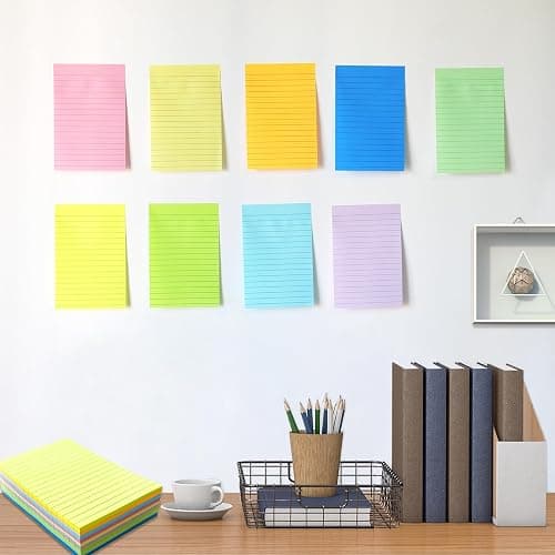 HQCME 9 Pack Lined Sticky Notes 4X6 in Post, 9 Pastel Colors Large Ruled Post Sticky Colorful Super Sticking Power Memo Pads Strong Adhesive, Sticky Notes with Lines Office, Home, 35 Sheets/pad thumbnail 6