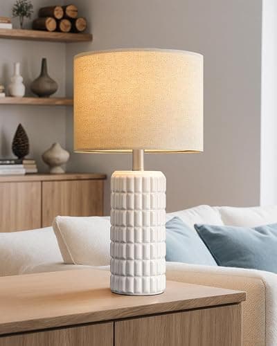 Seealle 23" Single Modern Ceramic Table Lamp, Nightstand Lamp, White | Lamp for Living Room, Bedroom, Bedside, Night Stands, End Table, Desk, Farmhouse Home Decor - Image 1