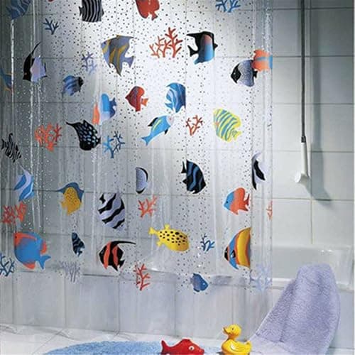 GUANYUAN TOYS 72x78Inch Waterproof Transparent PVC Shower Curtains with 12 Hooks,Colorful Printing Underwater World Tropical Fish Bathroom Shower Curtains,Bath Screens - Image 1