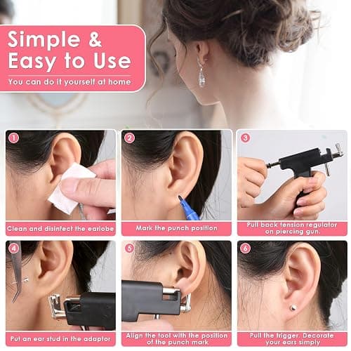 Professional Ear Piercing Gun Kit, Reusable Piercing Gun with Stainless Steel Piercing Earrings Studs, Crystal Earrings for At Home Salon Earlobe Cartilage Helix Tragus Piercing Tool Kit thumbnail 5