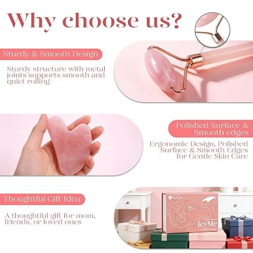 BAIMEI IcyMe Rose Quartz Roller & Gua Sha Facial Tool Set for Depuffing | Cooling Face Roller for Lymphatic Massage,Sculpting Tool for Face, Eyes & Neck, Skin Care Gifts for Women,Spa & Travel Use thumbnail 4
