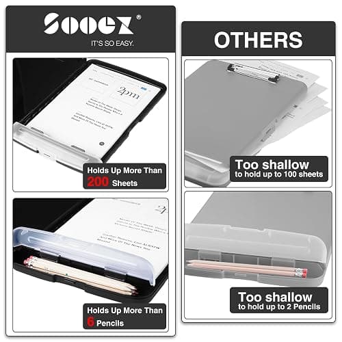 Sooez Clipboards with Storage, High Capacity Clip Boards 8.5x11 with Pen Holder, Heavy Duty Plastic Paper Organization Folder Cases, Letter / A4 Size for Nurse Teachers, School & Office Supplies thumbnail 3