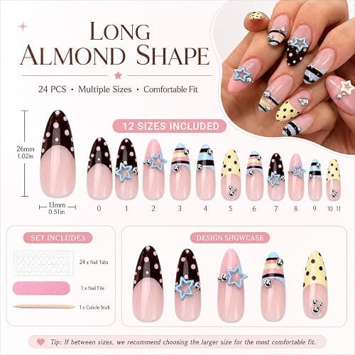 Press On Nails Almond French Tip Y2K Nägel zum Aufkleben Sommer 24 Stk thumbnail 2