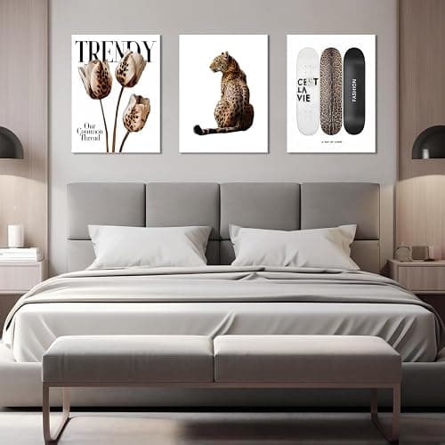 Trendy Leopard Canvas Wall Art Set of 3 Cheetah Printed Preppy Fashion Skateboard Wall Decor Preppy Room Aesthetic posters Prints for Girls Bedroom Apartment Dorm 12x16in Framed Decoration thumbnail 7