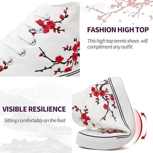 kufeiti Women's High Top Canvas Sneakers Canvas Shoes Lace up White Black Sneakers Casual Walking Shoes thumbnail 4