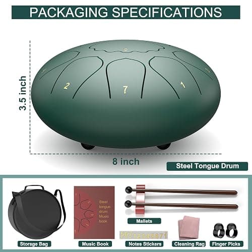 Rain Drum for Outside Garden, 8 Inches 11 Notes Steel Tongue Drum, Waterproof Meditation Rain Chime, Musical Instruments for Adult Gift with Bag, Music Book, Mallets (Green) thumbnail 5