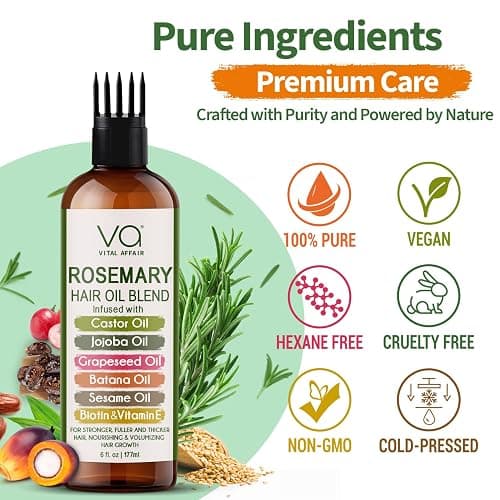 VITAL AFFAIR Blend Of Pure Rosemary Oil For Hair Growth With Castor, Batana, Jojoba Oil-Infused With Biotin & Vitamin E-Blend of Effective Hair Oils for Hair Growth-Strengthening Treatment 6 Fl Oz thumbnail 8