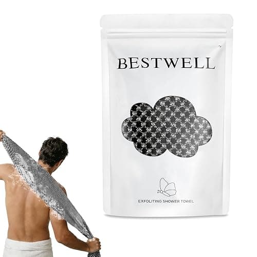 BESTWELL Exfoliating Shower Towel 47", Premium Scrub Wash Cloth for Body Face, 2-in-1 Exfoliating Towel-Body Scrubber for All Skin Types, Exfoliating Washcloth for Men and Woman - Image 1
