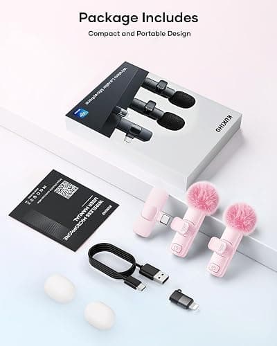 Wireless Lavalier Microphone for iPhone iPad and Android Phone, 2 Pack Lapel Mic Plug and Play Wireless Mic Noise Reduction Microphone for Video Recording Interview Podcast Vlog YouTube Tiktok (Pink) thumbnail 9