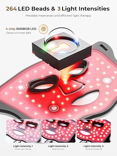 Aurphany Red Light Therapy Mask with Cooling Gel Pack, 7-Color NIR 850nm LED Face Mask, LED Light Therapy Mask (E106A) with Rechargeable Remote - 180 Mins Use, Red Light Mask Home Travel Gift, Black thumbnail 5