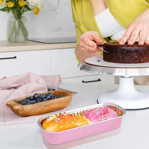 20PCS Rectangle Mini Loaf Pans With Lids,Mini Cake Pans with Lids,Disposable Ramekins Baking Cups Muffin Tins Cupcake Cups for Wedding Birthday Party,6.8oz（Pink） thumbnail 2