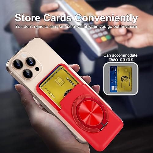 BOXDXB Magnetic Phone Card Holder, with 360° Rotatable Ring Holder Kickstand, Strong Magnetic Phone Wallet Stand Compatible with iPhone 17/16/15/14/13/12 Series for Women, Men, Red thumbnail 5