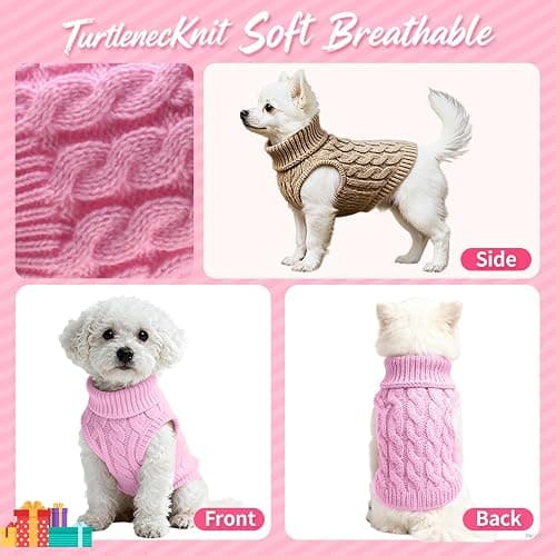 Adboros 6 Pack Warm Small Dog Sweater Puppy Small Medium Warm Cloth in Winter Cable Knitwear Pet Cat Turtleneck Knitted Sweaters Cold Weather for Boy Girl Pet Chihuahua Doggie, Six Colors (S) thumbnail 3