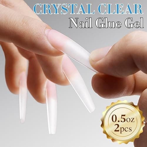 Double Rhythm 2 Pcs 0.5Oz Nail Glue Gel Set for False Acrylic Nail Tips and Press on Nails Gel Nail Polish Kit Nail Art Salon DIY Lamp Needed (Glue Clear) thumbnail 2