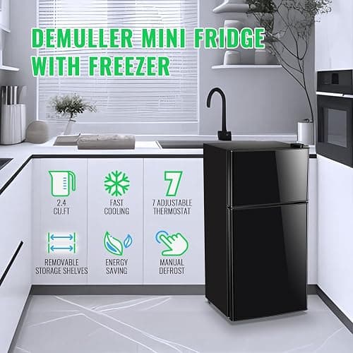 DEMULLER 45L Mini Fridge with Freezer & Double Door Small Size Tiny Refrigerator with 7 Temperature Control Knob Only Suitable for One Person Use Black thumbnail 7