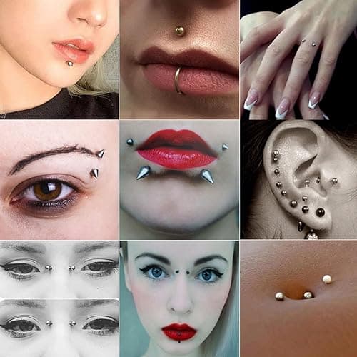 TEN MIRO Fake Eyebrow Ring Fake Lip Labret Studs Replacement Balls Spike with 100Pcs Sticker Non-Piercing Nose Rings Hoop Body Jewelry Skin 3MM 4MM 5MM(Silver) thumbnail 4
