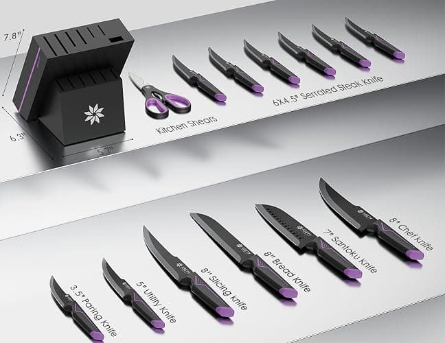 Knife Set - 15 PCS Kitchen Knife Set with Built-in Knife Sharpener Block - Stainless Steel Knife Block Set - Dishwasher Safe, Elegant Box for Men Women thumbnail 3