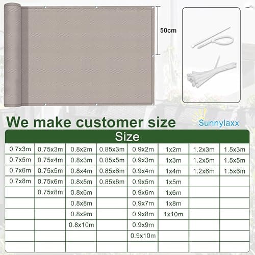 Sunnylaxx Balcony Privacy Screen Waterproof Windproof 0.9x2m Taupe. thumbnail 5