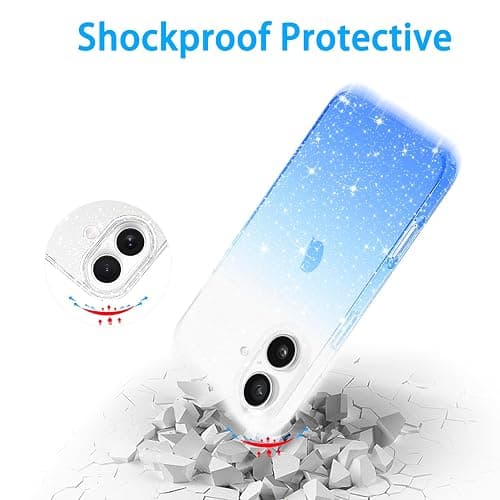 JJGoo Compatible with iPhone 16 Plus Case Clear Glitter, Sparkle Soft TPU Transparent Shockproof Women Girls Slim Bling Sparkly Bumper Cover Phone Case for iPhone 16 Plus 6.7-Inch, Gradient Blue thumbnail 7
