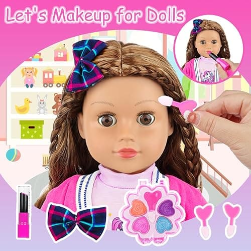 K.T. Fancy 18 Inch Doll British Style Fashion Set 14 PCS Clothes & Accessory Collection with School Bag, Unicorn Stationery,Makeup Tools for 18" Dolls thumbnail 3