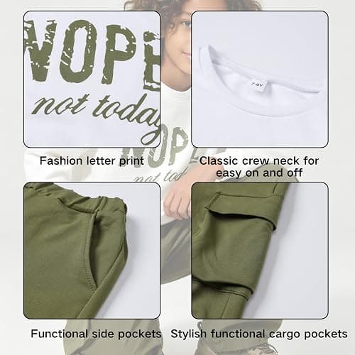 Voxikidio Teen Girls Clothes 2 Piece Outfits Letter Print Long Sleeve Tops and Cargo Pants Clothing Set thumbnail 6