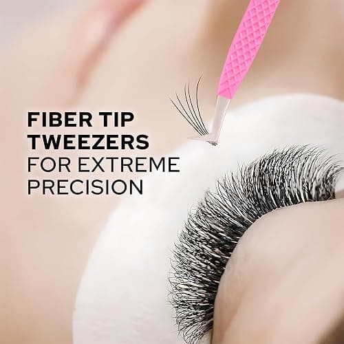 M LASH Tweezers for Eyelash Extensions (Set of 4) - Professional Lash Extension Tweezers - Fiber Tip, Japanese Steel, Diamond Grip Eyelash Extension Tweezer set (White) thumbnail 7