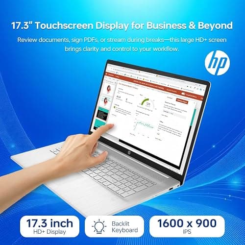 HP Essential 17t Business Laptop, 17.3" HD+ Touchscreen Display, Intel Core i7-1355U (> R5 7430U) High-Performance Tier Processor, 32GB RAM, 2TB SSD, HDMI, Fingerprint Reader, Wi-Fi 6, Windows 11 Home thumbnail 4