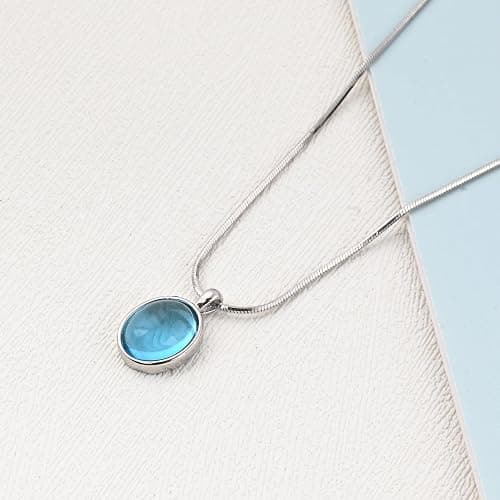 Teppdfann Birthstone Necklace for Women, Silver Chain Oval Gemstone Pendant | Oval Blue Moonstone Red Black Gemstone Necklace Birthstone Jewelry for Daily Wear Birthday Gift thumbnail 6