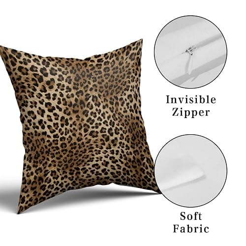 Granbey Brown Leopard Throw Pillow Cover - 2 Pcs Cheetah Pillow Case 20x20 inch Cotton Soft Animal Print Pillows Covers Decorative Cushion Cover for Home Couch Bed Sofa Double Side Printed thumbnail 7
