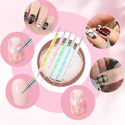Nail Art Brush 22 Piece Set, 2 Way Acrylic Silicone Engraving Pen Dotting Pen Tools Nail Art Kit, Resin Nail Art Palette, For Nail Art DIY Home Salon Makeup Display Board (White) thumbnail 5
