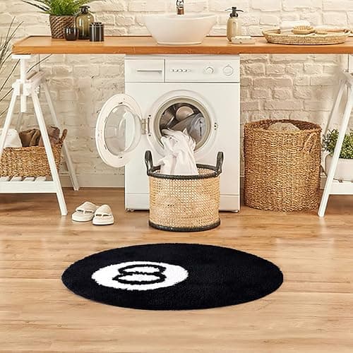 8 Ball Rug - 32 inch Black Round Carpet Billiard Pool 8 Ball Carpet, Non-Slip Flocking Floor Bath Mat for Living Room Decor, Alt Room Decor Soft Y2K Rug Hypebeast Doormat for Bedroom thumbnail 8