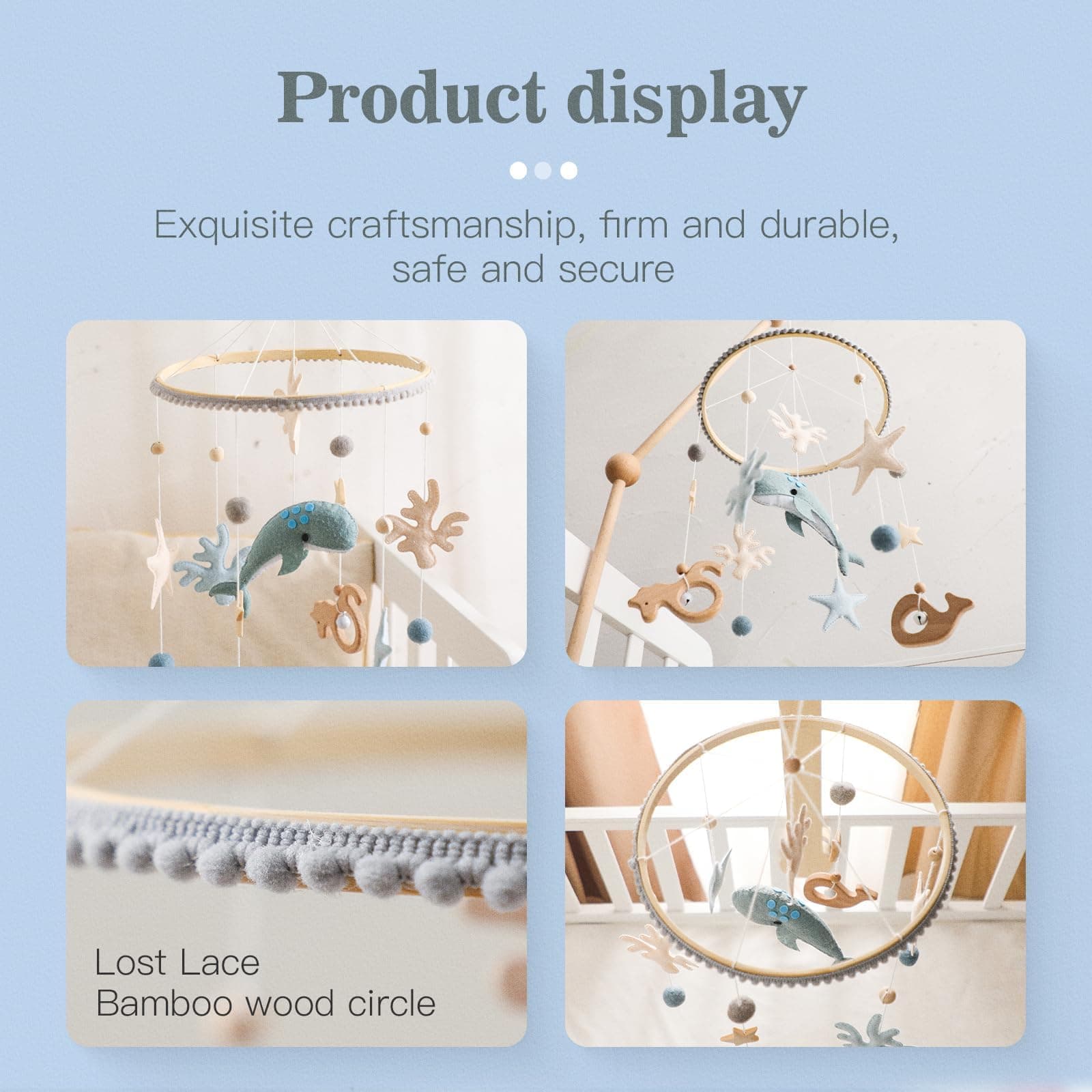 IEATFO Baby Mobile for Crib丨Baby Nursery Mobiles丨Handmade Felt Ocean Animal Mobile for Crib Baby Boys and Girls丨Woodland Nursery Decor for Infant Bedroom Hanging丨 Gender Neutral Baby Stuff(Ocean) thumbnail 4