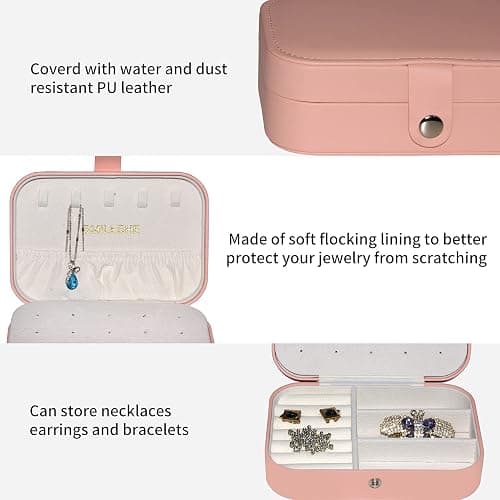 Smileshe Jewelry Box, PU Leather Small Portable Travel Case, 2 Layers Organizer Display Storage Holder Box for Rings, Earrings, Necklaces, Bracelets thumbnail 3