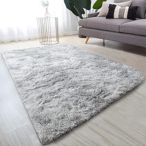 kinganda 2.6'x6.6' Area Rugs Soft Shag Runner Rug Fur Non Slip Rug Rectangle Fluffy Carpets for Bedroom Living Room Playroom, Shaggy Floor Rug, Home Decor Kids Rugs [Grey White] [2.6'x6.6', 80*200cm] - Image 1