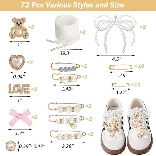 72 Pcs Sneaker Charms, Shoelace Charms For Sneakers, Pearl Rhinestone Brooches And Pins For Women, Shoe Jewelry Charms For Socks Laces Sneakers , Safety Pins Buttons For Sock Clothes Decor Accessories thumbnail 7
