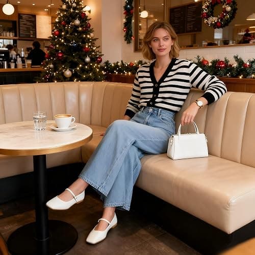MUSSHOE Womens Ballet Mary Jane Flats Shoes Adjustable Strap Comfortable Square Closed Toe Versatile Chic Footwear with Latex Insole thumbnail 2