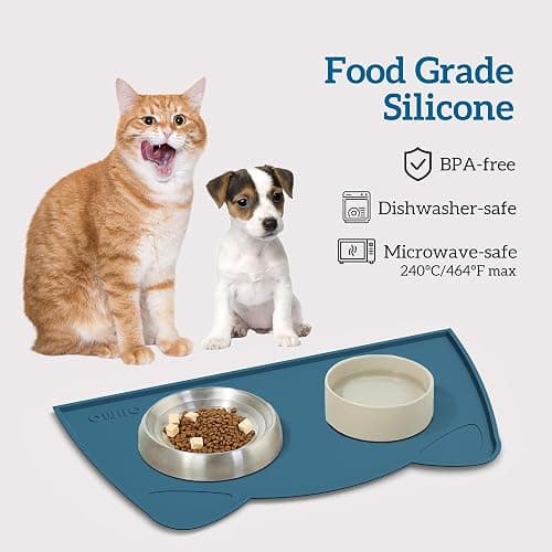 OHMO Cat Food Mat, Silicone Pet Feeding Mat, 18x9.8, Teal | Cute Pet-Inspired Design, Dog Placement for Food, Water Bowl Tray，Non-Slip Base, Waterproof, Easy Clean thumbnail 3