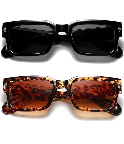 Square Frame Sunglasses for Women Men Trendy Chunky Rectangle Sun Glasses Black Shades UV400 Protection thumbnail 2