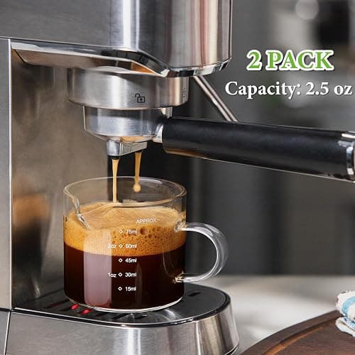 Mfacoy 2 Pack Measuring Cups, 75ML Espresso Cups with Handle, Espresso Shot Glasses with V-Shaped Mouth, Clear Accessories, Milk Frothing Pitcher thumbnail 3