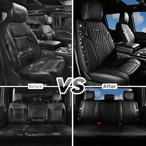 CAR Pass Bling Car Seat Covers, Microfiber Nappa Leather Luxury Cushioned, Waterproof Heavy-Duty Anti-Slip Universal Fit for Auto SUV Sedan, Sparkly Glitter Shining Rhinestone Full Set, Black Diamond thumbnail 6