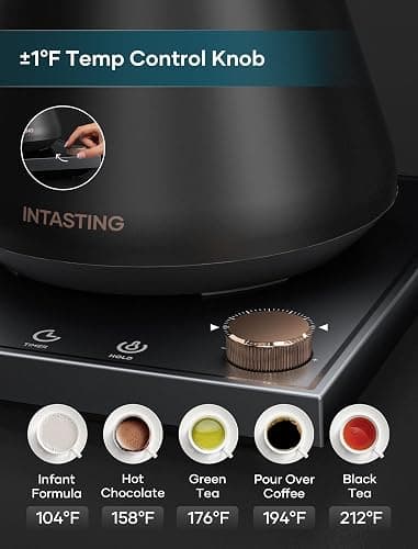 INTASTING Gooseneck Electric Kettle with 1℉ Temperature Control, 0.9 Liter | Fast Heating, Stainless Steel Interior, for Pour Over Coffee, Tea & Boiling Water, Keep Warm, Auto Shut-Off, Matte Black thumbnail 3