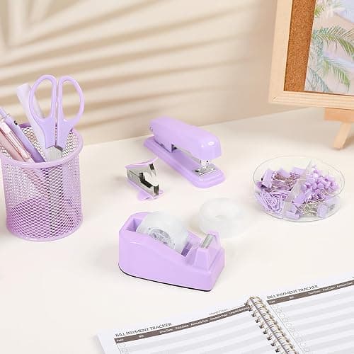 SKYDUE Purple Desk Accessories, Stapler and Tape Dispenser Set,10PCS | Purple Office Supplies Set, Stapler, Tape Dispenser, Scissors, Binder/Paper Clips and 1000pcs Staples thumbnail 7