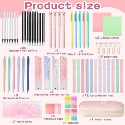 gyoyede 82pcs Aesthetic School Supplies Stationery Set with Pencil Case,Pastel Highlighters Gel Pens Mechanical Pencils 0.5 & 0.7mm,Essentials Stationary Set for Students Back to School Supplies thumbnail 3