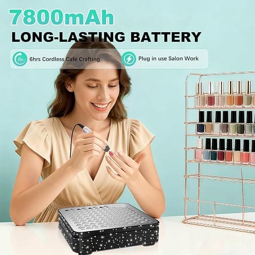 Nail Dust Collector | 1000PA Nail Dust Collector Quiet | 10 Speed Levels | Low Noise & Strong Suction | Reusable Filter, 10 Pads + Nail Dust Brush | for Acrylic Nails, Salon & Home - Black Diamond thumbnail 5