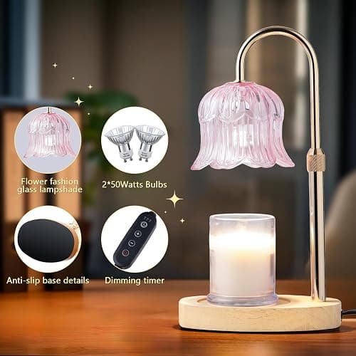 Candle Warmer Lamp Electric Timer - Modern Home Decor Table Lights for Candles Warming Height Adjustable Dimmable Warmers Pink thumbnail 3