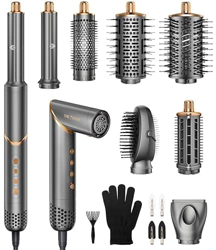 8 in 1 Hair Styler Set & Hair Dryer Brush, 110,000 RPM High-Speed Negative Ionic Foldable Hair Dryer Fast Drying, Multi Professional Hot air Styler for Curling Volumizing Straightening Styling(Gray) thumbnail 9