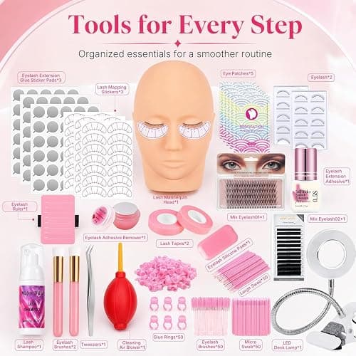 Lash Kits Extensions Kit for Beginners Eyelash Lash Kit for Beginners | Lash Extension Kit with Lash Mannequin Head Lash Extension Practice Kit Starter Kit with Everything thumbnail 2