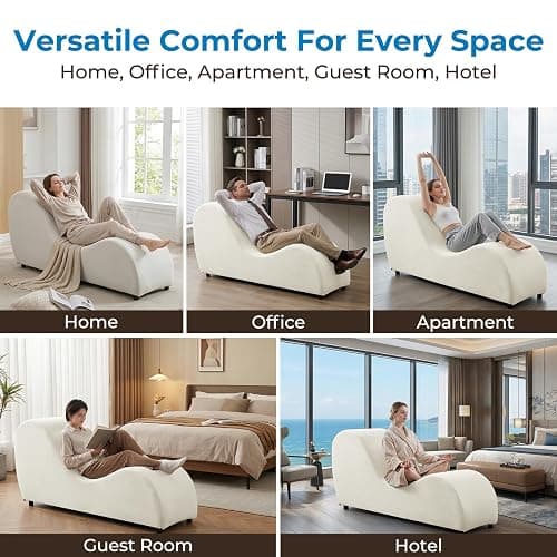 Mjkone 60.6" W Yoga Sofa Chair Chaise Lounge Chairs Indoor for Adults Bedroom Yogas Stretching, Curved Velvet Yoga Lounges Chaise Chair for Living Room Relaxing Apartment Exercising, Beige thumbnail 6
