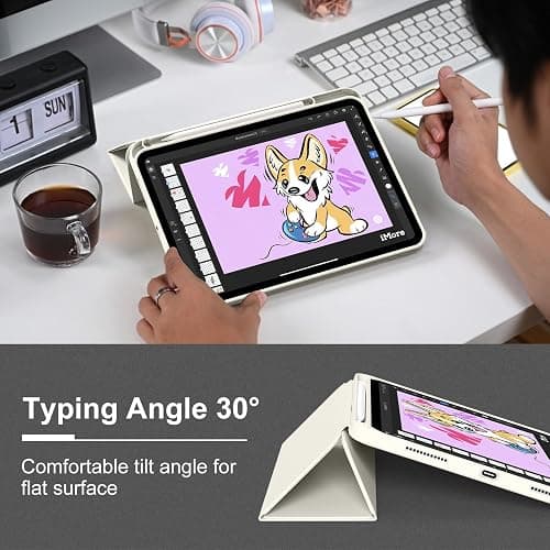 Aoub Case for iPad (A16) 11th Generation 11 Inch 2025, iPad 10th Generation 10.9 inch 2022 with Pencil Holder, Slim Lightweight Trifold Stand Smart Soft TPU Back Cover, Support Touch ID, Cream White thumbnail 7