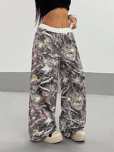 SOLY HUX Women's Camo Pants Wide Leg Baggy Sweatpants Elastic Waist Drawstring Loose Pants Trendy Y2K Drawstring Trousers thumbnail 3
